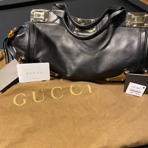 GUCCI LARGE BLACK LEATHER RACE TOTE new condition